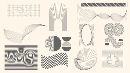Set of abstract minimalist geometric shapes. Wavy lines. Vector illustration.