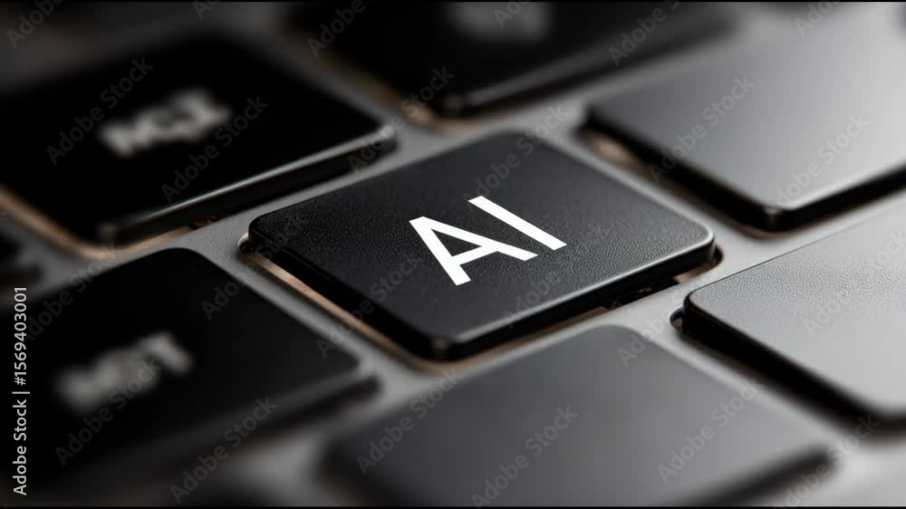 Poster ai key: macro shot of an ai-labeled keyboard key symbolizing artificial intelligence technology adva