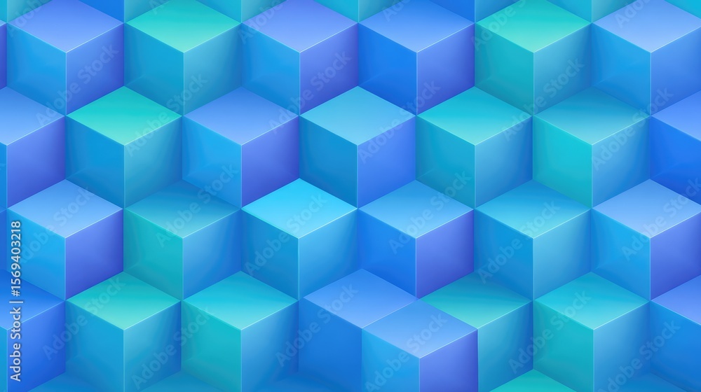 Poster blue and green geometric pattern of 3d cubes creating a modern abstract design for backgrounds, text
