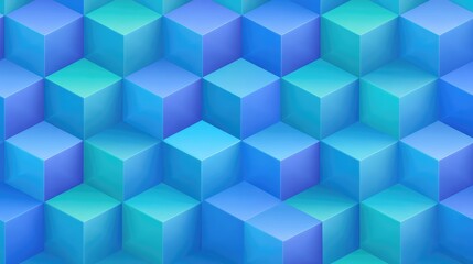 Fototapeta premium Blue and Green Geometric Pattern of 3D Cubes Creating a Modern Abstract Design for Backgrounds, Textures, and Digital Art Projects