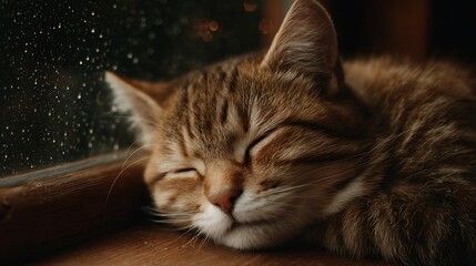Tabby cat sleeps peacefully