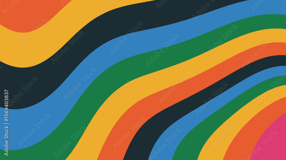 Poster abstract background featuring curved colorful stripes in a retro style design pattern aesthetic art