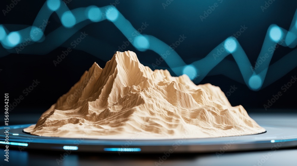 Poster survey mapping exploration concept, 3d terrain model with elevation data overlay for detailed geogra