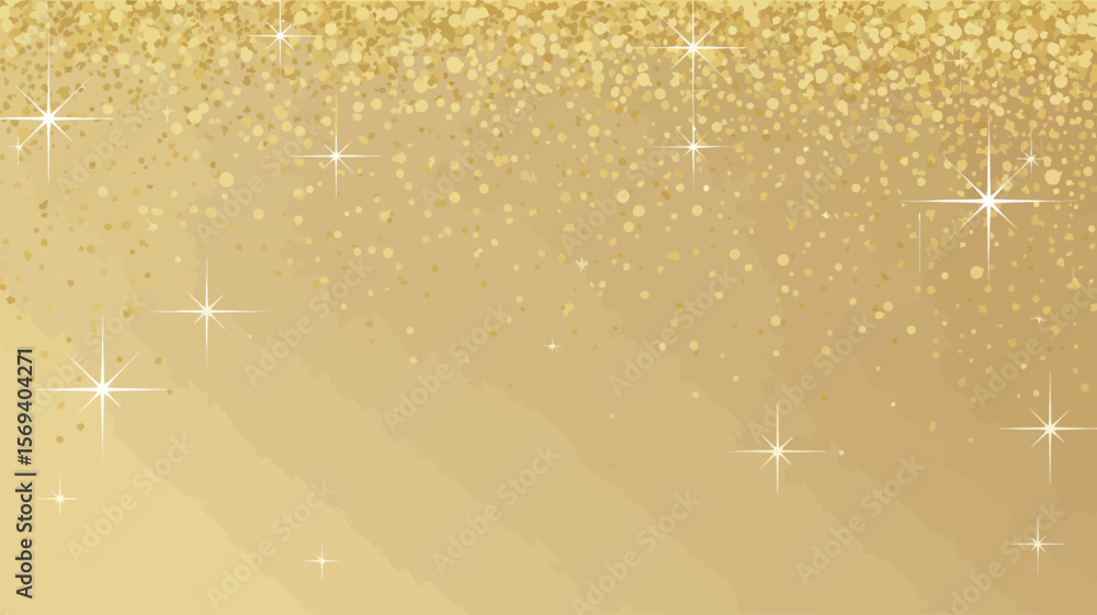 Poster a gradient gold background with sparkles and glitter falling from the top of the frame area view
