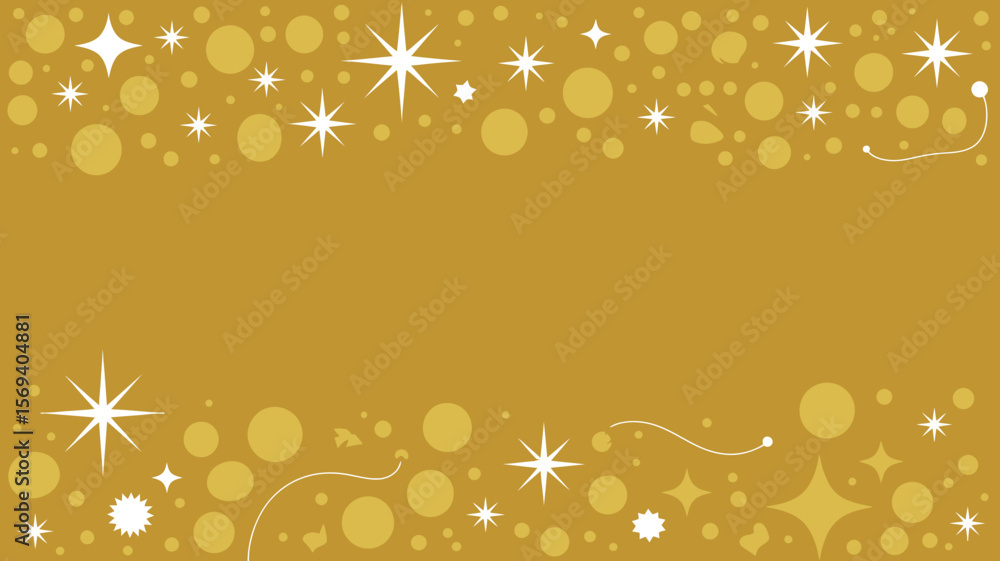 Poster golden background with white stars and dots arranged in a pattern on the top and bottom edges