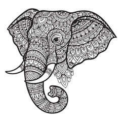 Obraz premium Decorative Elephant Head Vector with Ornamental Patterns. AI generator