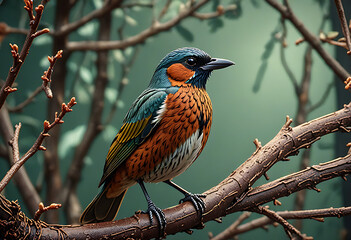 Colorful Songbird Perched on Branch – Vibrant Wildlife in Natural Habitat