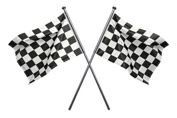 Fototapeta premium Two crossed checkered flags waving isolated on transparent background