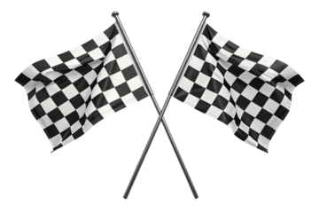 Two crossed checkered flags waving isolated on transparent background