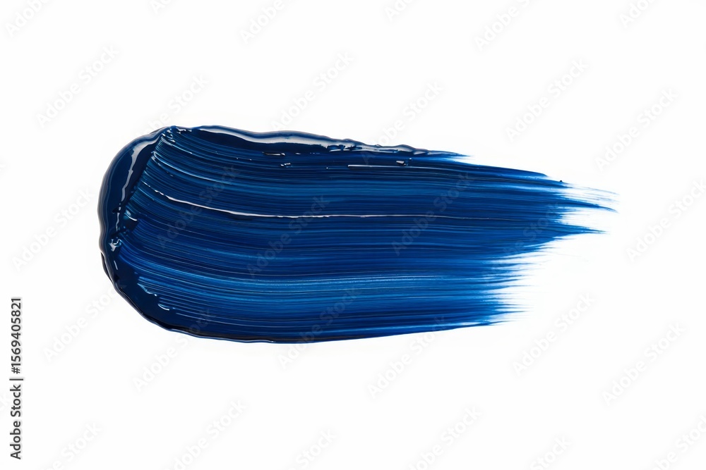 Poster wide navy blue brush stroke with bristles creating an abstract shape on a transparent background.