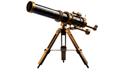 A vintage telescope with gold accents standsisolated on transparent background, perfect for astronomy enthusiasts.