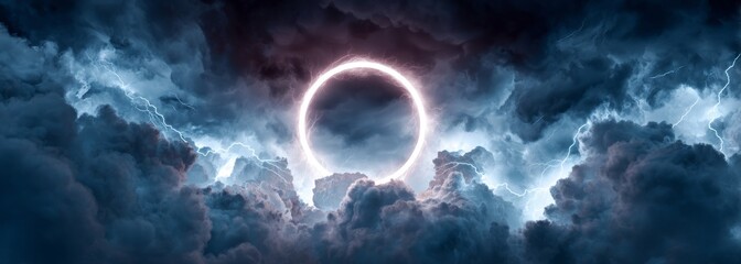 circle in the clouds. a ring in the clouds with lightning. a blurry image of a cloudy sky with clouds