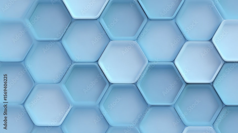 Poster seamless hexagonal pattern in soft blue hues perfect for backgrounds or abstract designs, creating a