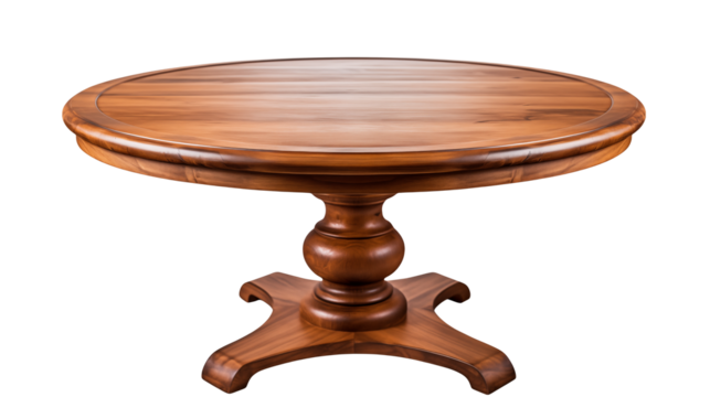 Elegant round wood table presents craftsmanship and a clean, transparent design