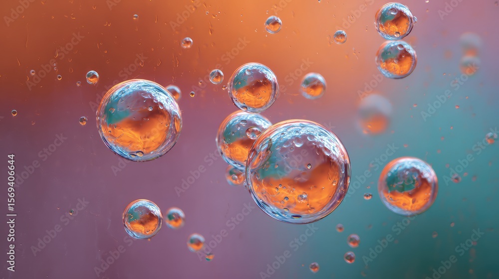 Poster bubbles floating in water with colorful background creating a mesmerizing visual display of light re