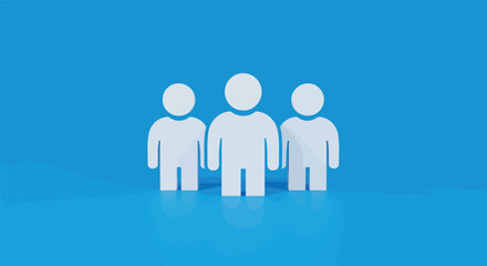A diverse group of 3D business people, including a blue man and woman, demonstrate strong leadership and teamwork concepts, symbolizing successful community partnership