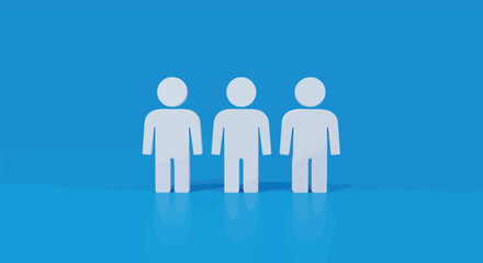 A diverse group of 3D business people, including a blue man and woman, demonstrate strong leadership and teamwork concepts, symbolizing successful community partnership