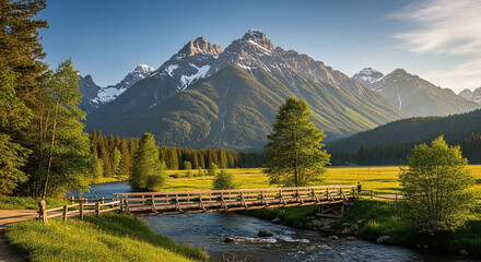 mountain landscape with lake 