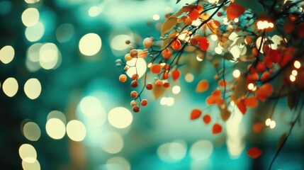 Autumnal Berries, Teal Bokeh, Warm Light