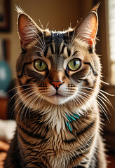 Majestic Tabby Cat Portrait – Elegant Feline with Captivating Green Eyes
