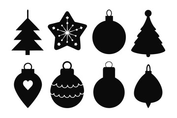 Eight black shapes symbolize festive winter holidays on a transparent background beautifully