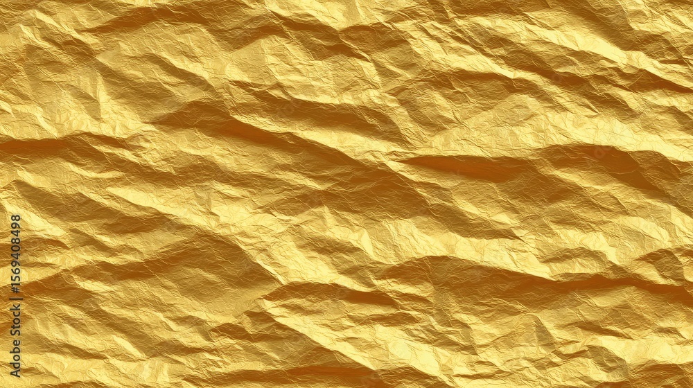 Poster crumpled gold foil background texture with dynamic creases and shimmering highlights for artistic an