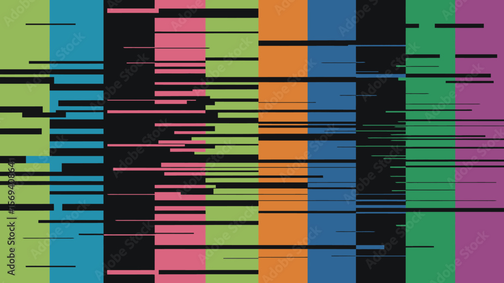 Poster Abstract design featuring vertical color blocks with horizontal black lines intersecting the surface