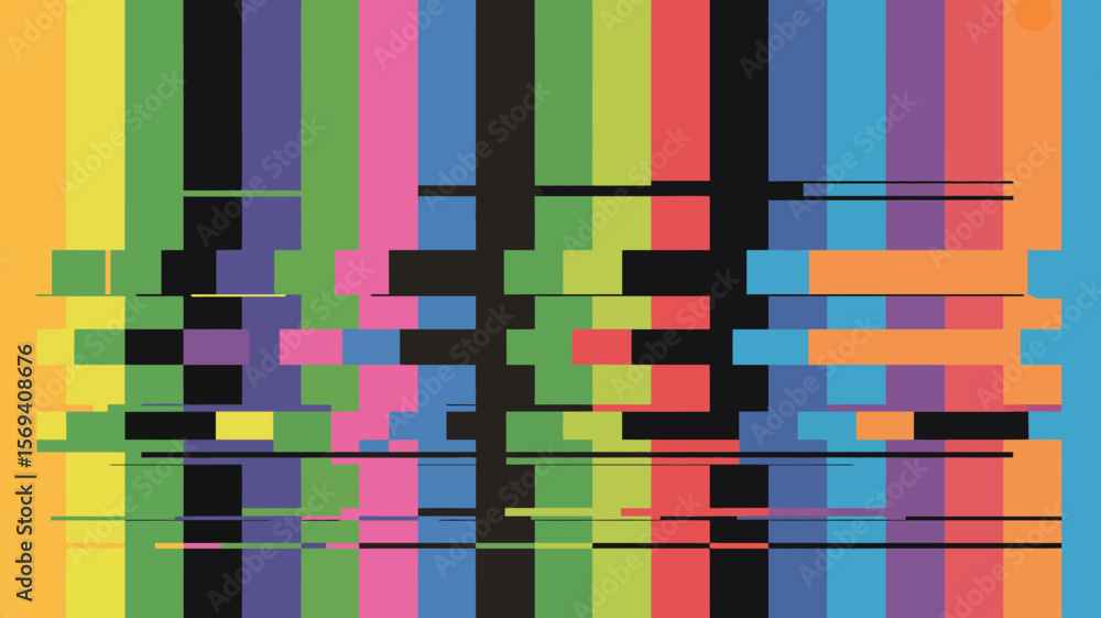 Poster abstract background with vertical colored bars and horizontal fragmented rectangles overlayed on top