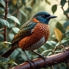 Colorful Songbird Perched on Branch – Vibrant Wildlife in Natural Habitat