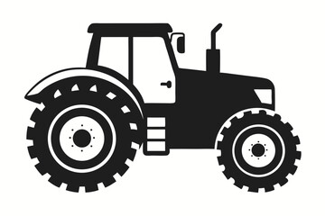 Obraz premium Black detailed tractor features a cabin and prominent wheels on a white backdrop