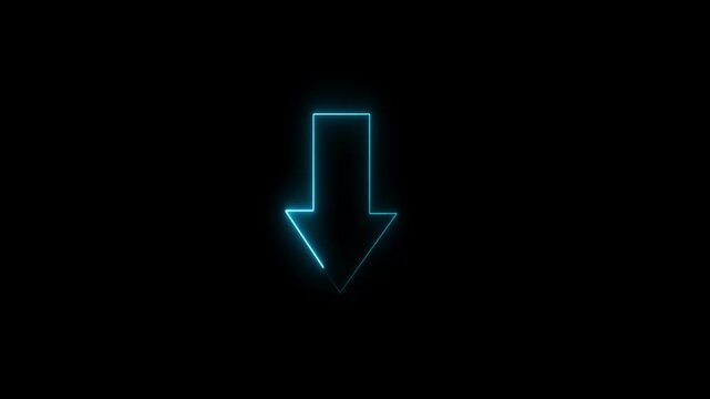 Glowing down arrow loop HD animation. neon lighting direction arrow.    neon bouncing downward arrow icon. download icon sign. animated neon line swipe down arrow. road signal icon. 
