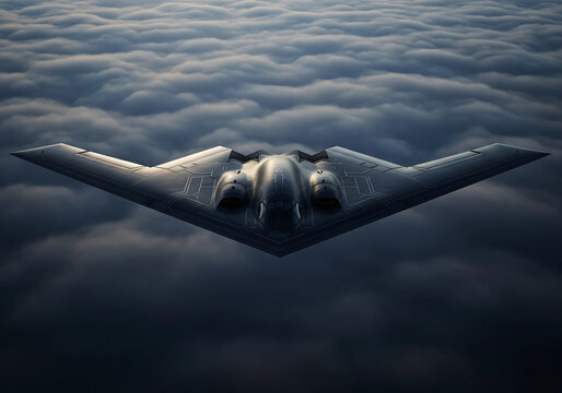 Top-Down Artistic View of B-2 Spirit Stealth Bomber Over Dark Ocean or Clouds