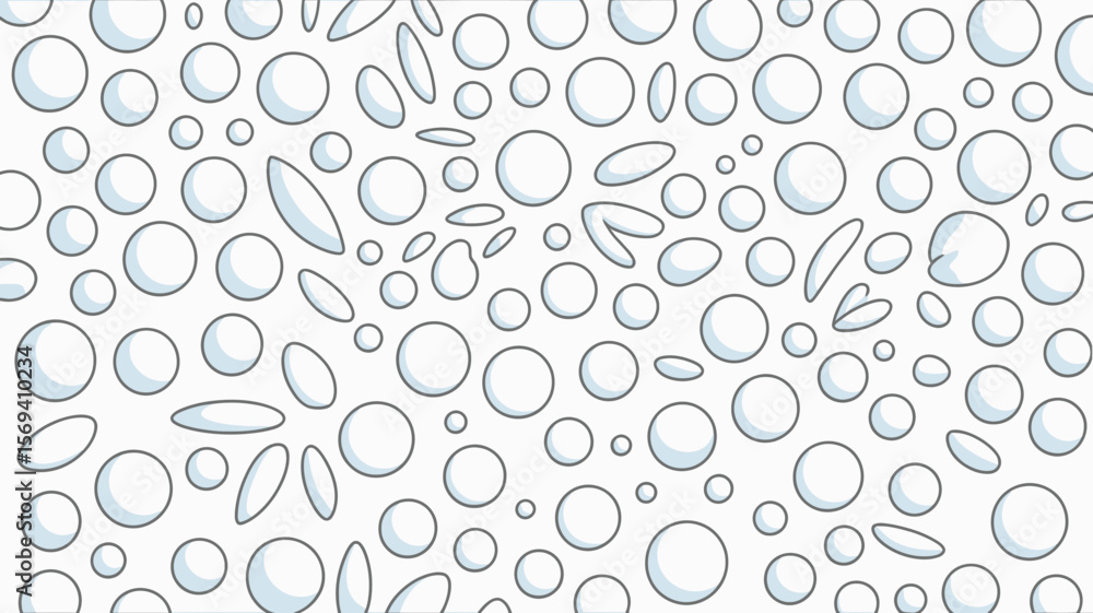 Poster a white background filled with various sized circles and oval shapes with dark gray outlines randoml