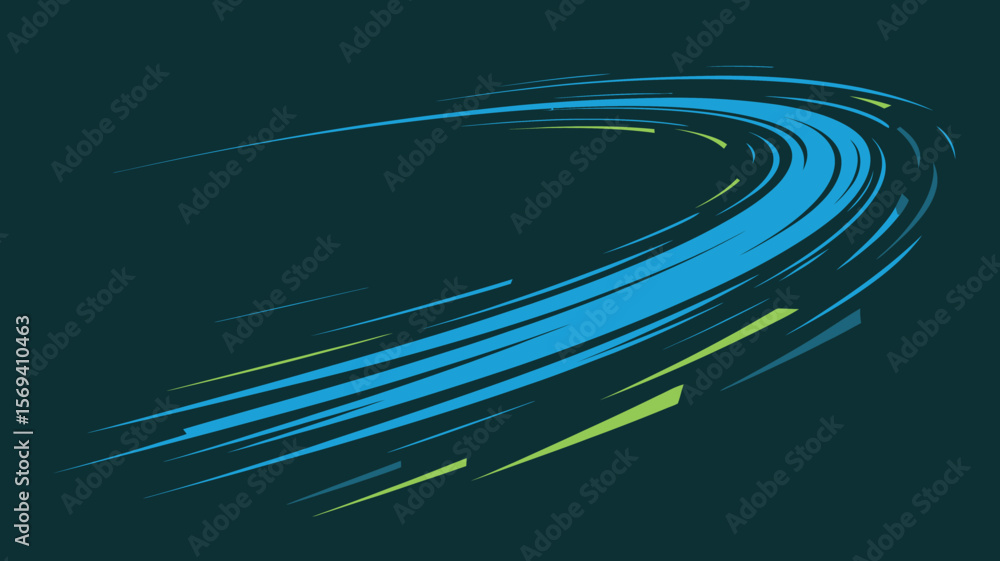 Aufkleber abstract curved lines in blue and green on a dark teal background creating a sense of motion and spe