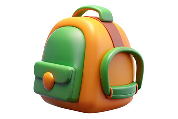Cute cartoon backpack with orange and green colors isolated on transparent background