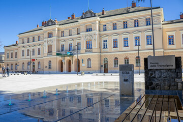 Transalpina Square in Gorizia, panoramic urban view between Italy and Slovenia