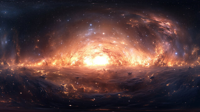 360 degree equirectangular projection space background with nebula and stars, environment map. HDRI spherical panorama 