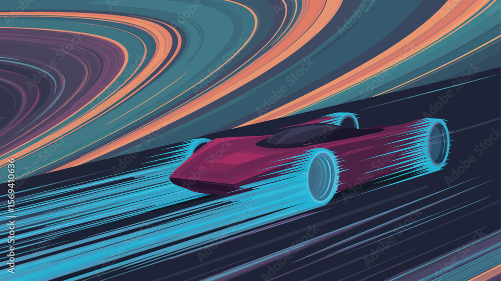 Aufkleber a stylized red race car speeding through a colorful tunnel with motion blur and abstract background 