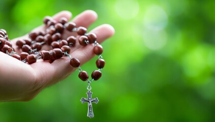 hand holding a rosary with beads. a person holding a rosary in their hand. a person holding a small amount of liquid in their hand