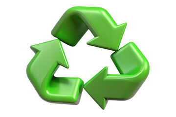 Green 3d recycling symbol with arrows isolated on transparent background