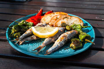 Rustic Sardine Plate with Grilled Vegetables and Lemon