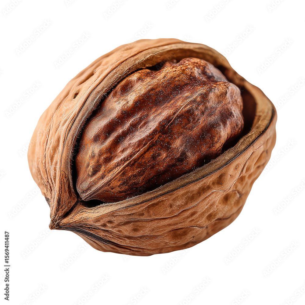 Aufkleber close up of a walnut in its shell perfect for food and health concepts isolated on transparent backg