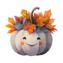 Charming Smiling Pumpkin Lantern Surrounded by Colorful Autumn Leaves for Festive Fall Decor
