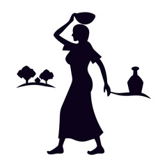 Village Woman Carrying Water Pot Art & Illustration Art & Illustration