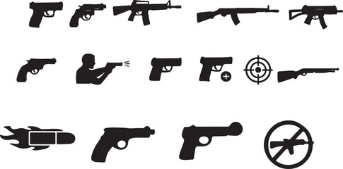set of guns silhouettes Firearm Silhouette Icon Collection