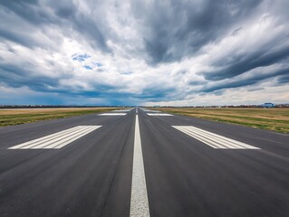 Fototapeta premium Empty runway under a stormy sky.