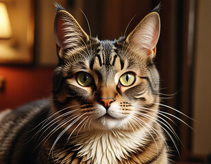 Majestic Tabby Cat Portrait – Elegant Feline with Captivating Green Eyes