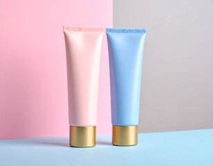 Pastel Cosmetic Tubes on a Two Tone Background