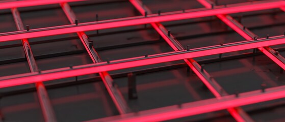 Red neon lines crisscrossing a grid of dark squares.