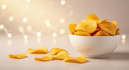 黄金色ポテトチップス 輝くボウル 食欲をそそる